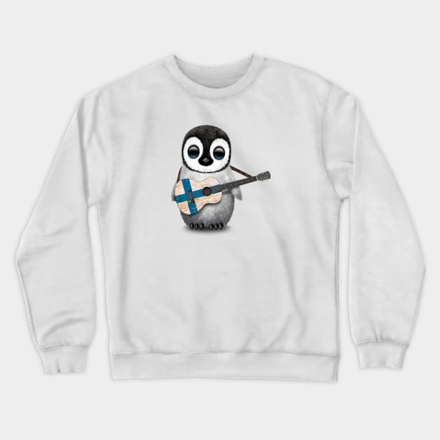 Baby Penguin Playing Finnish Flag Guitar Crewneck Sweatshirt by jeffbartels